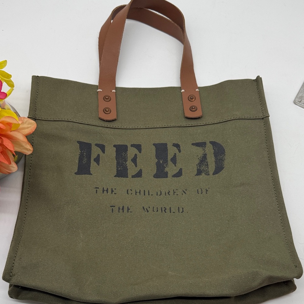 Feed Green Canvas Tote Bag with Brown Handles TOT8926